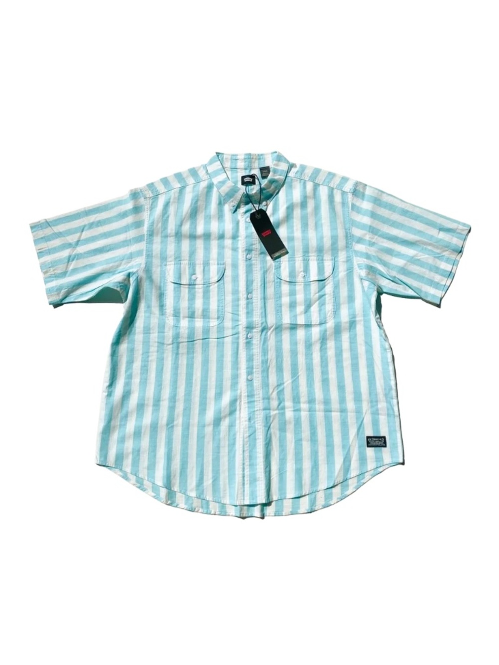 LEVI'S SKATEBOARDING - Short Sleeve Button Shirt - Blue White Striped - size L